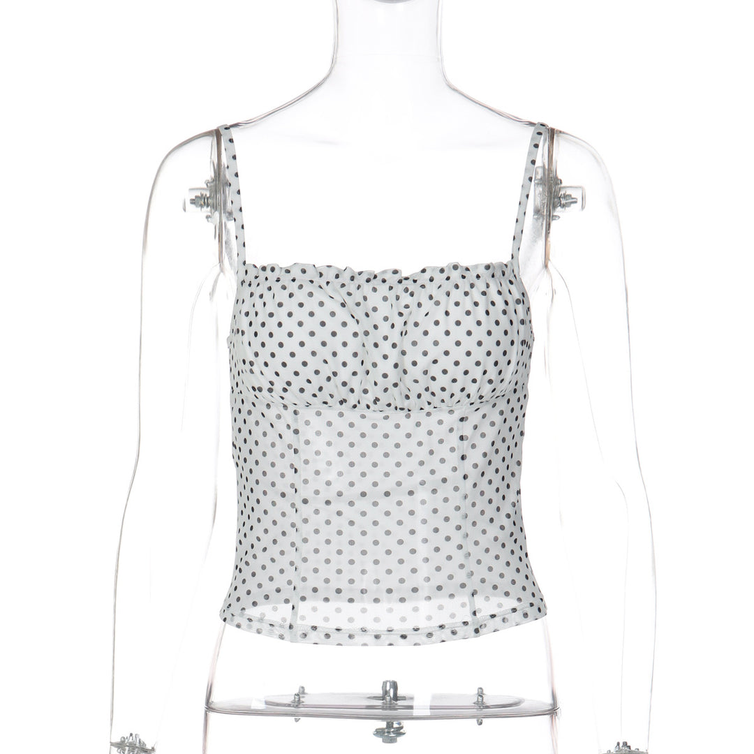 Damen Polka Dot Crop Top mit verstellbaren Trägern Echo Archiv