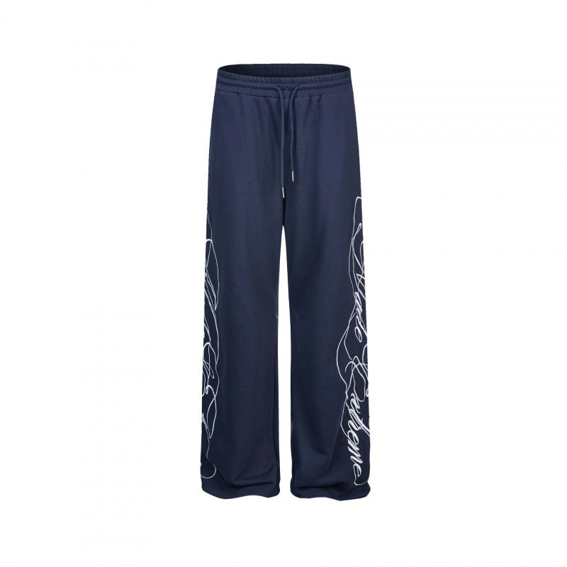 Damen Weite Jersey-Hose mit Kordelzug, seitlichem Line-Art Print und Relaxed-Fit Echo Archiv