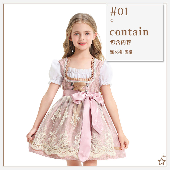 Damen nan festliches Kinderdirndl mit Spitzenoberteil, Satin-Schürze und Puffärmeln Echo Archiv