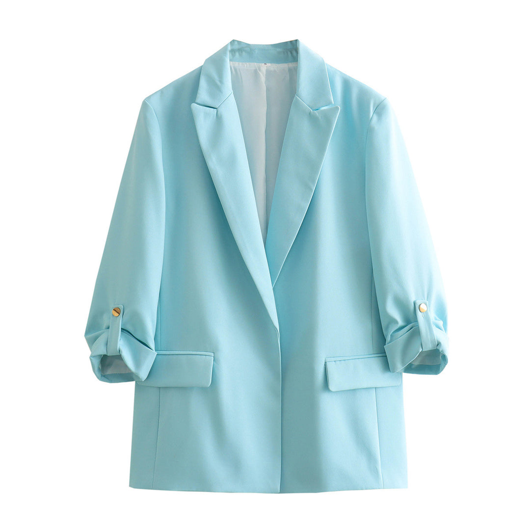 Damen unstrukturierter Longblazer mit kastigem Schnitt, krempelbaren Ärmeln und Paspelklappen – Célinea