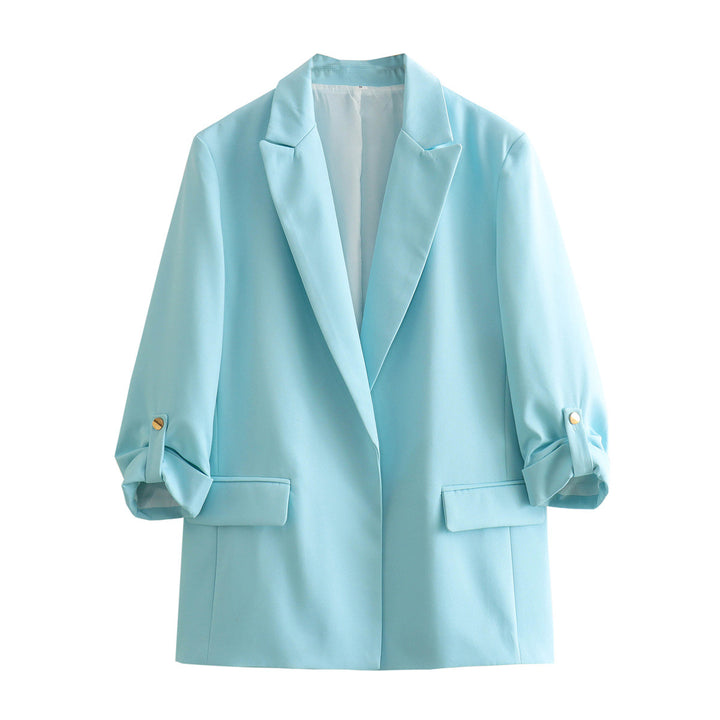 Damen unstrukturierter Longblazer mit kastigem Schnitt, krempelbaren Ärmeln und Paspelklappen – Célinea