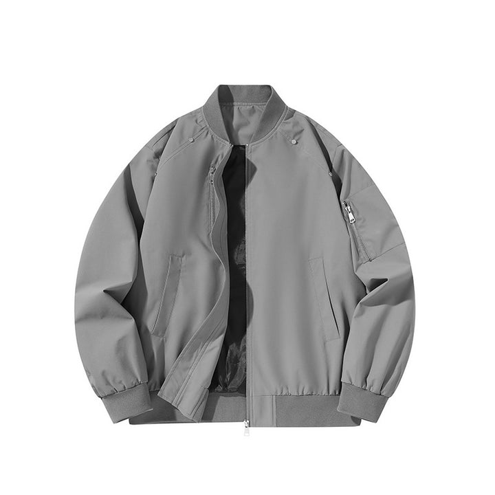 Men's minimalist matte-shell relaxed-fit flight bomber jacket with sleeve utility zip pocket – Brevano