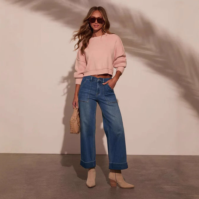 Damen weit geschnittene Denim-Hose mit hohem Bund Echo Archiv