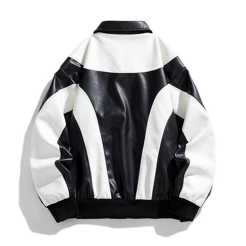 Herren modische und sportliche Kunstlederjacke mit kontrastierenden Details Echoarchiv