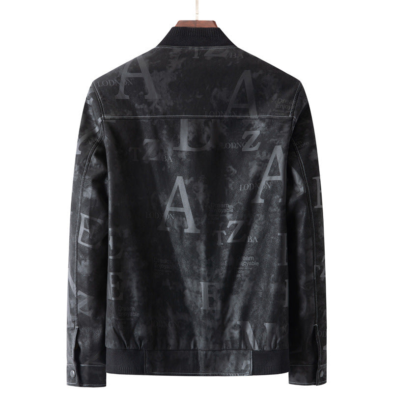 Herren Lederimitat-Blouson mit Allover-Print, Reißverschluss und Rippbündchen Echo Archiv