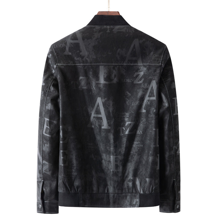 Herren Lederimitat-Blouson mit Allover-Print, Reißverschluss und Rippbündchen Echo Archiv