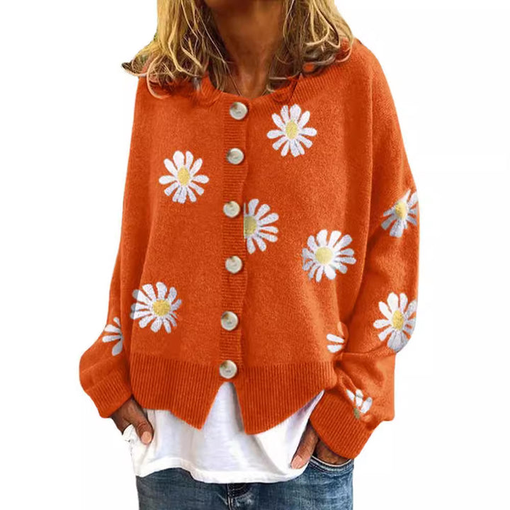 Damen Oversize Strickcardigan mit Knopfleiste und Gänseblümchen-Print Echo Archiv