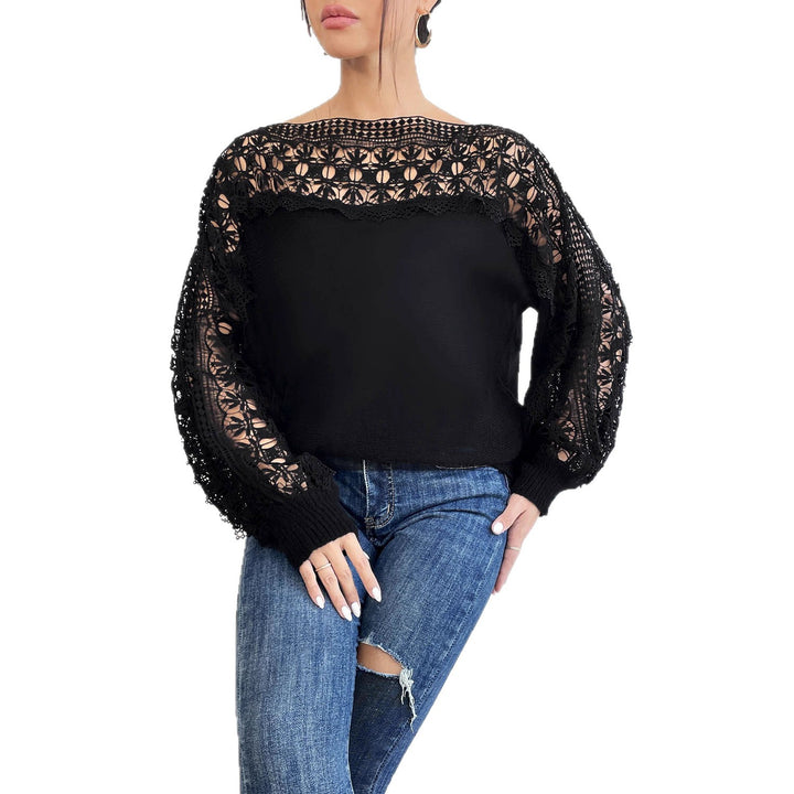 Damen Elegantes Strickoberteil mit raffinierten Spitzenärmeln Echo Archiv