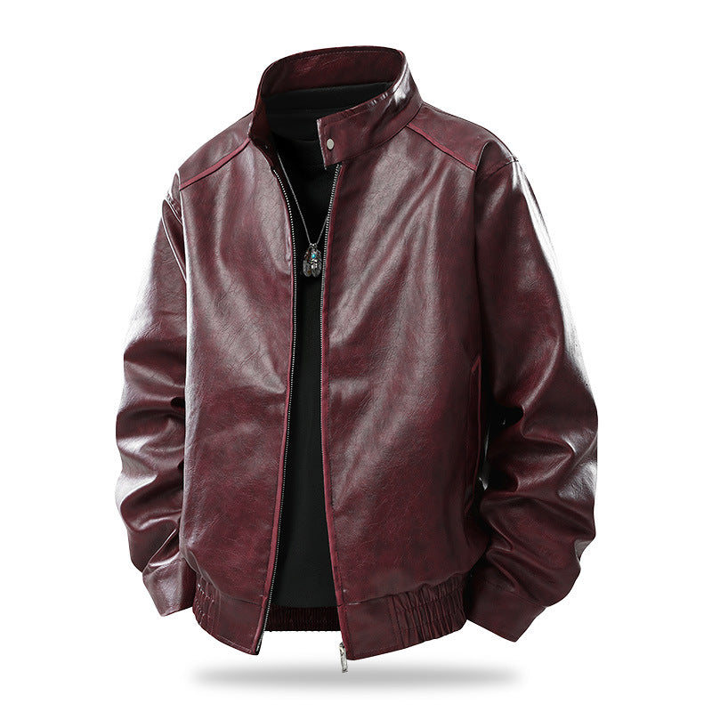Herren Modern geschnittene Kunstleder-Fliegerjacke mit Stehkragen, Reißverschluss und elastischem Saum Echo Archiv