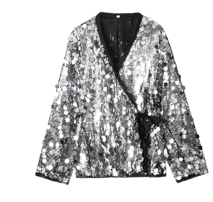 Damen 1900+ Wickel‑Blousonjacke mit großen Pailletten und Satinband Echo Archiv