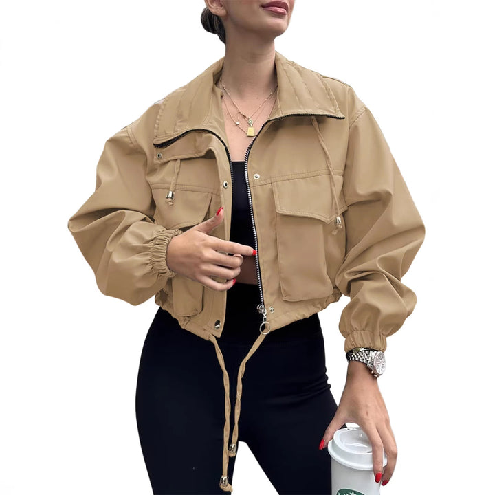 Damen nan kurze Utility-Jacke mit Kordelzug-Taillierung, Fronttaschen und Reißverschluss-Detail Echo Archiv