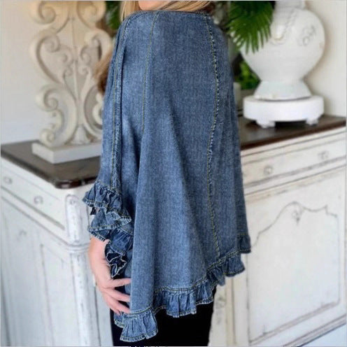 Damen Oversize-Jeans-Kimono mit Volantkante und offenem Fall Echo Archiv