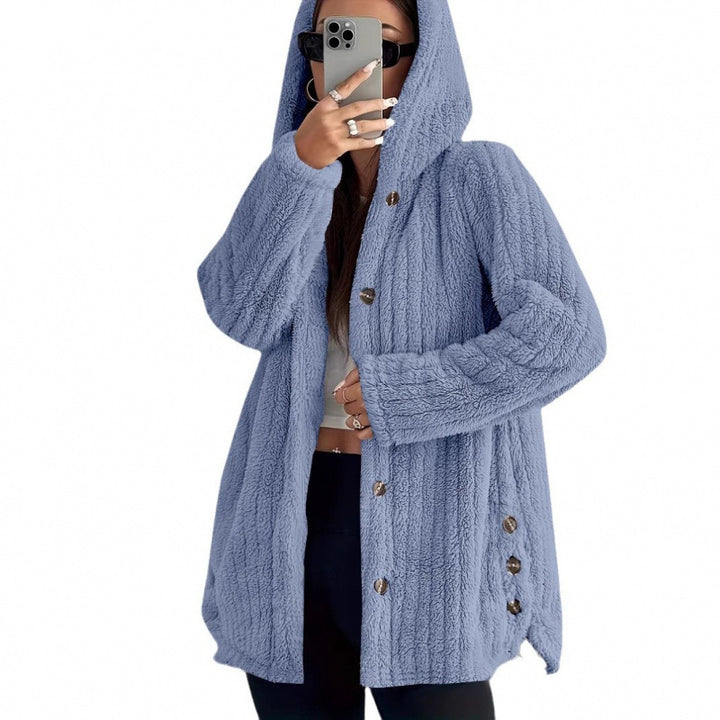 Damen Kapuzen-Teddy-Mantel mit Knopfleiste und Oversize-Schnitt Echo Archiv
