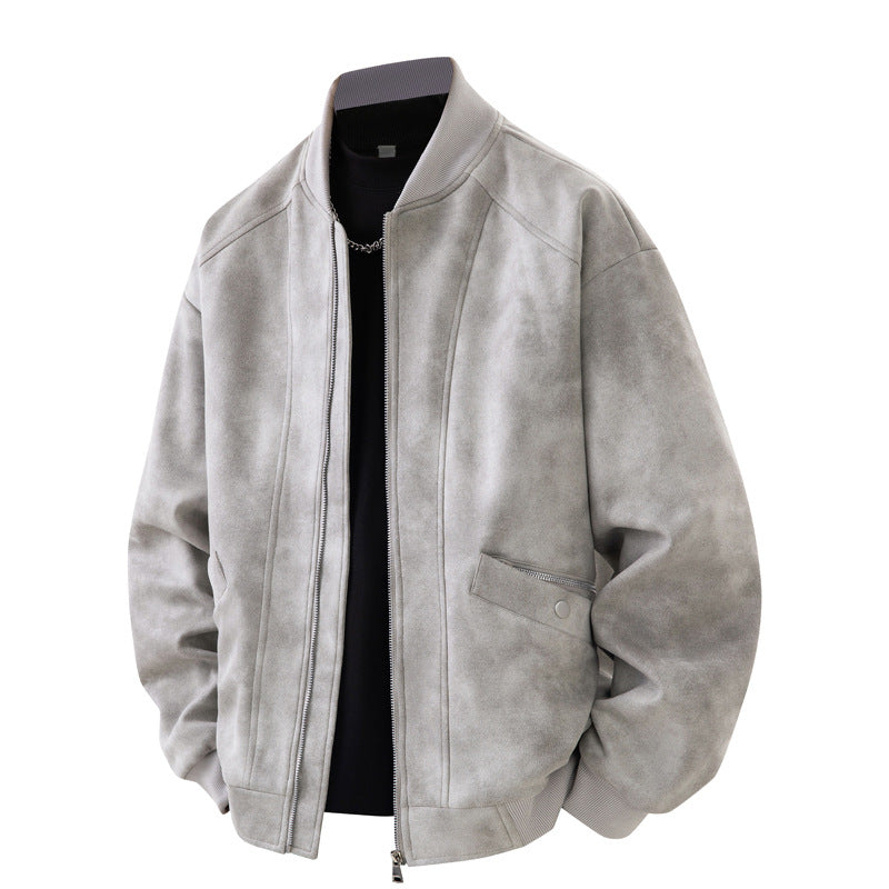 Herren Velours-Optik Bomberjacke im Boxy‑Cut mit Rippkragen, Frontreißverschluss & kombiniertem Zipper-/Klappenfach Echoarchiv