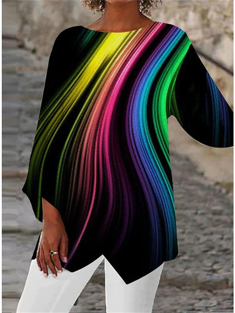 Damen asymmetrisches A-Linien-Tunika mit ornamentalem Druck und spitzem Saum Echoarchiv