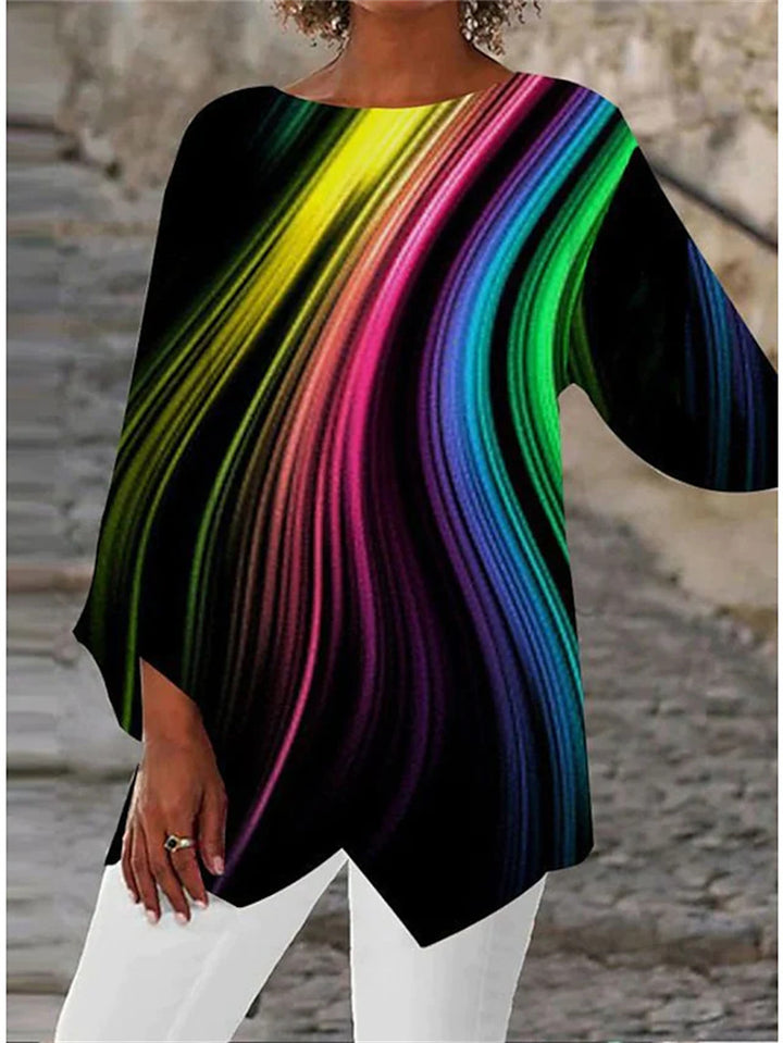 Damen asymmetrisches A-Linien-Tunika mit ornamentalem Druck und spitzem Saum Echoarchiv