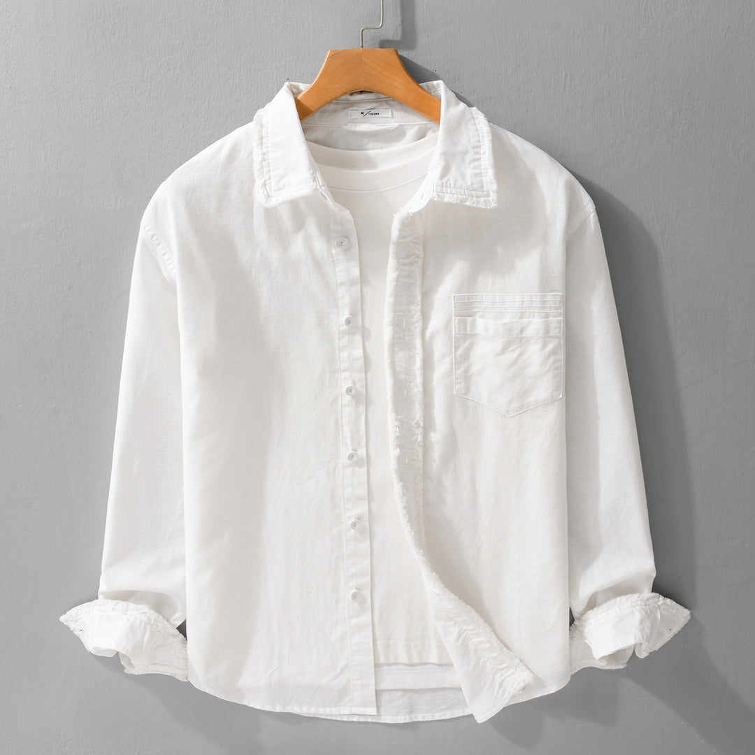 Herren Fransen-Overshirt aus Baumwollmix mit Brusttasche und Knopfleiste Echoarchiv