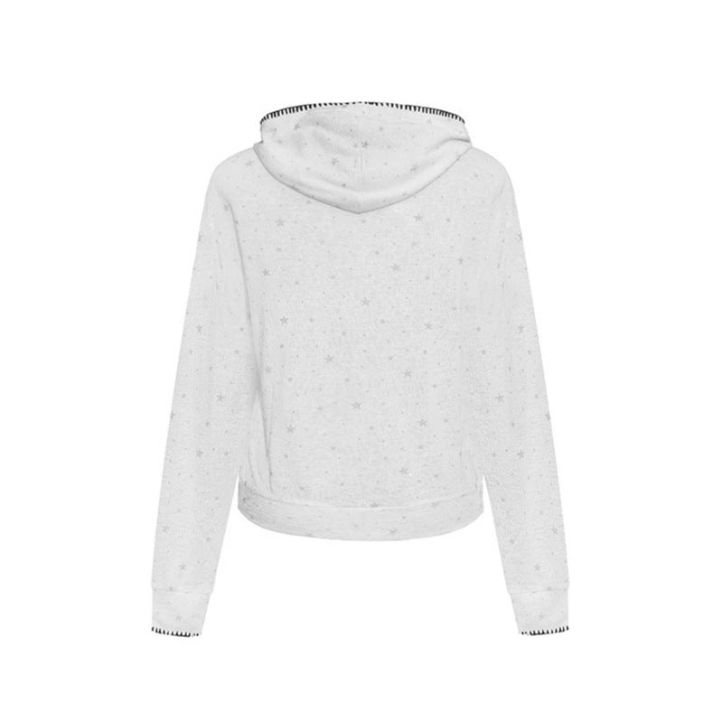 Damen Leichter Kapuzen-Zipcardigan mit Sternenallover und Ziernaht Echoarchiv