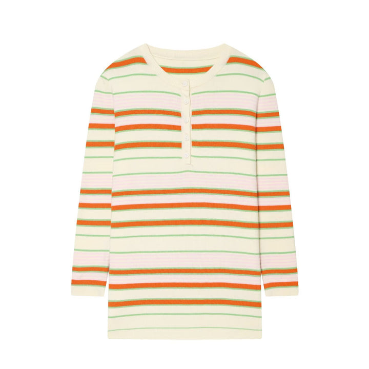 Damen Gestreiftes Rippstrick-Henleyshirt mit Knopfleiste und schmaler Passform Echo Archiv