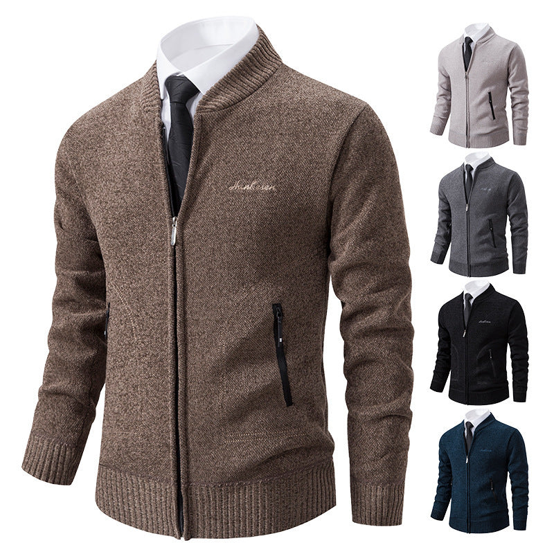 Herren nan leichter Business-Strickcardigan mit verdecktem Frontreißverschluss, Reißverschlusstaschen und geripptem Bund Echo Archiv