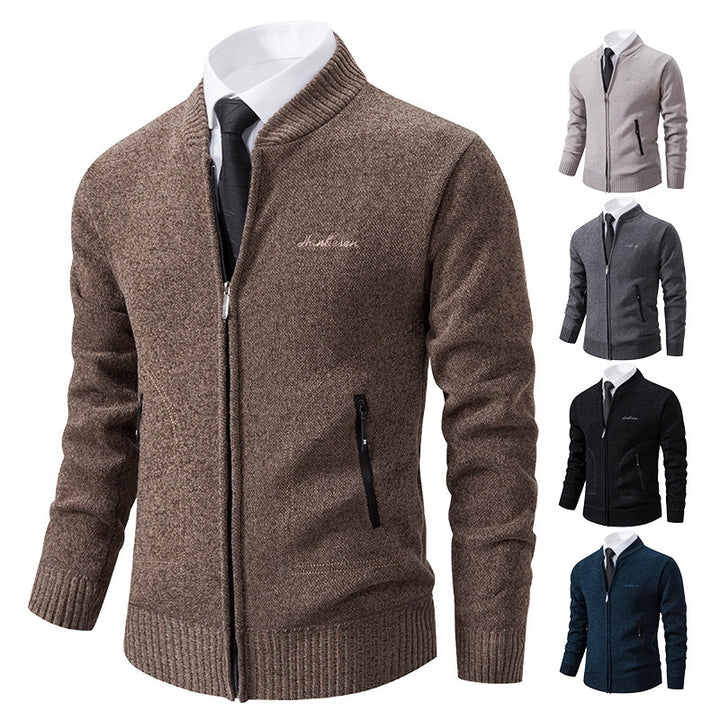 Herren nan leichter Business-Strickcardigan mit verdecktem Frontreißverschluss, Reißverschlusstaschen und geripptem Bund Echo Archiv