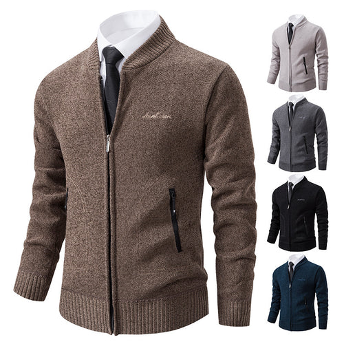 Herren nan leichter Business-Strickcardigan mit verdecktem Frontreißverschluss, Reißverschlusstaschen und geripptem Bund Echo Archiv