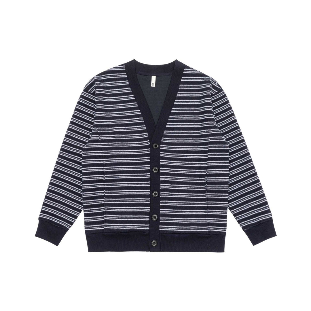 Herren Gestreifte Knopfcardigan mit V‑Ausschnitt, Eingrifftaschen und Rippenbündchen Echoarchiv