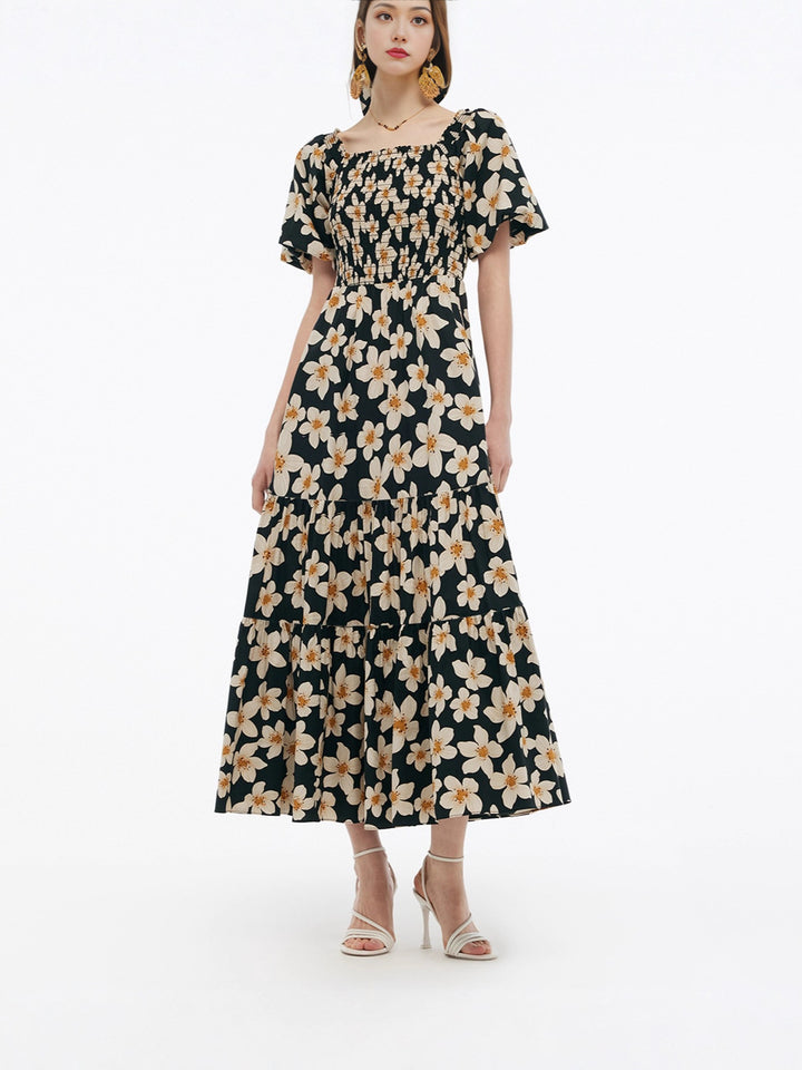 Damen Maxikleid mit voluminösem Rock und Blumenmuster Echo Archiv