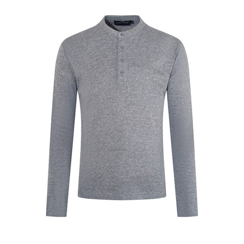 Herren Feinstrick-Langarmshirt mit Stehkragen und Knopfleiste Echoarchiv