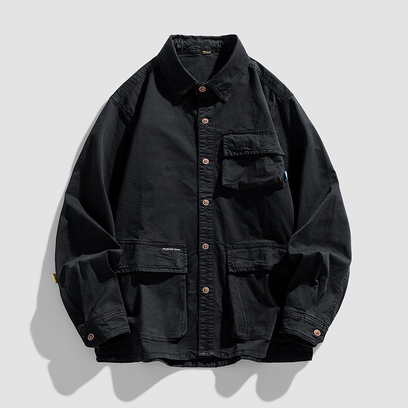 Herren Lockere Utility-Overshirt-Jacke mit Mehrfach‑Taschen aus robustem Baumwoll‑Twill Echo Archiv