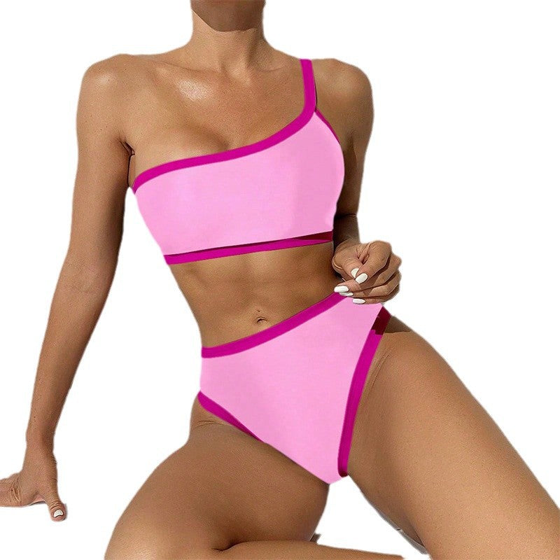 Damen asymmetrisches Bikini-Set mit modischen Kontrastnähten Echo Archiv
