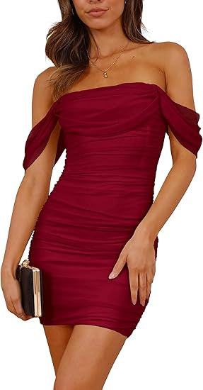 Damen figurbetontes Wickelkleid mit schulterfreiem Design Echo Archiv