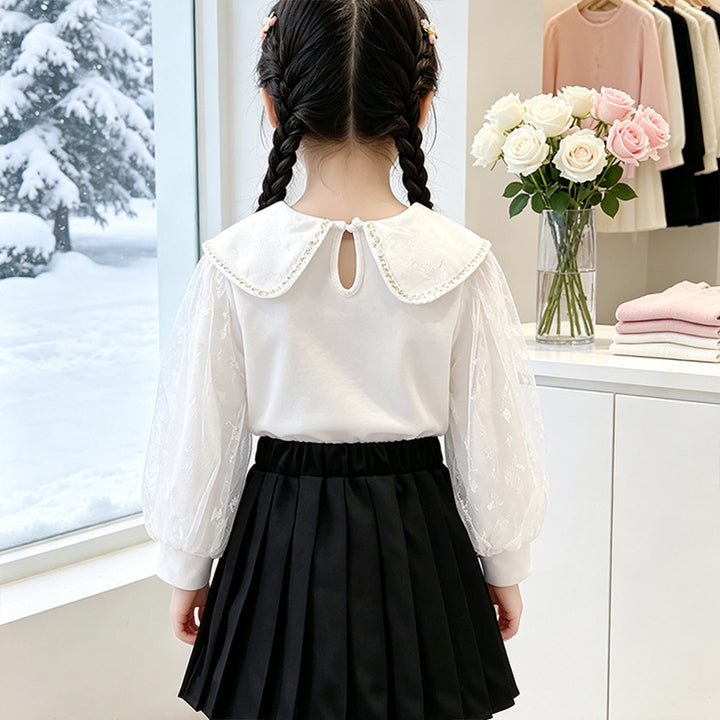 Mädchen Bluse mit elegantem Tüllkragen und floralen Applikationen Echo Archiv