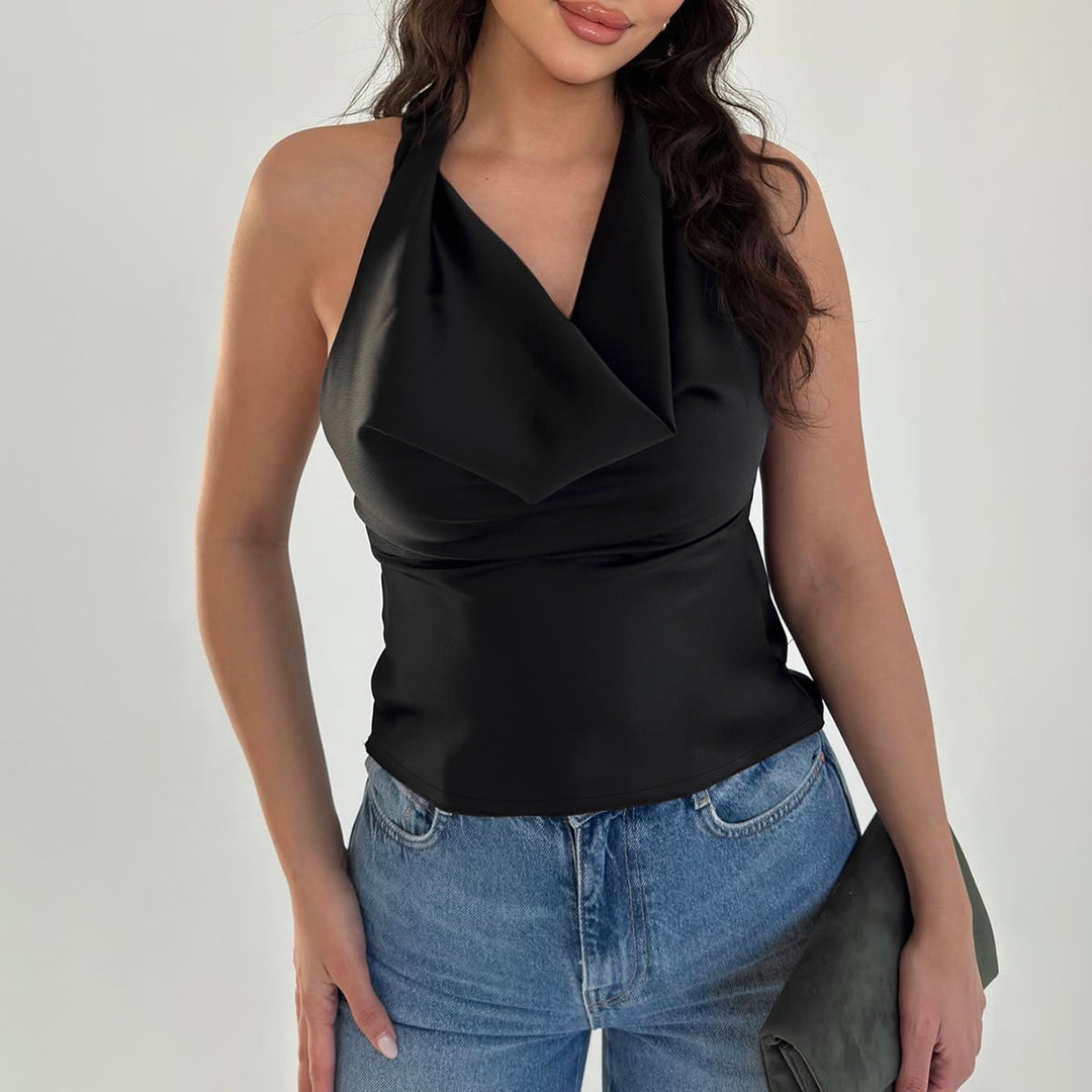 Damen Elegantes O-Back Top mit bindender Kapuze Echo Archiv