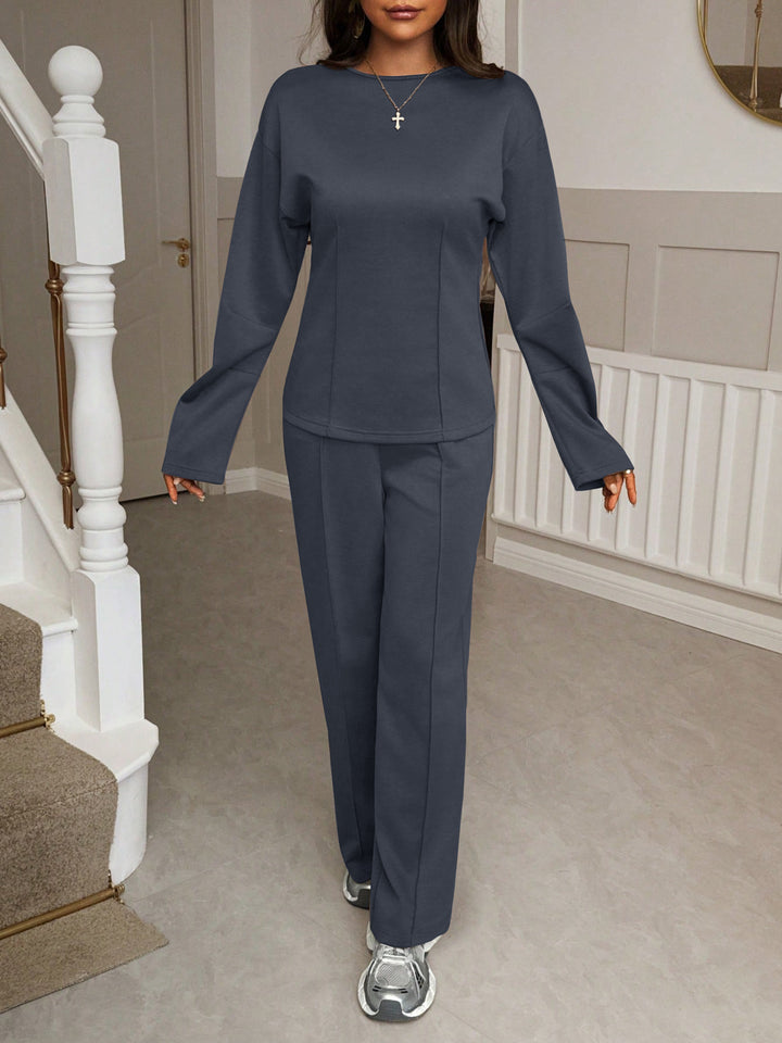 Damen nan weiches Lounge-Set mit tailliertem Sweatshirt, formgebenden Nahtdetails und weitem Palazzohosen-Bein Echo Archiv