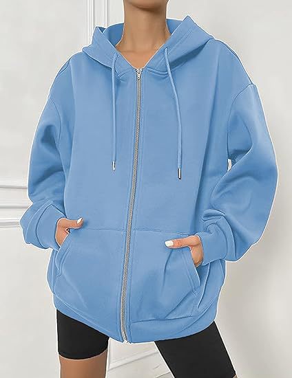 Damen nan oversized Zip-Kapuzenjacke mit kontrastierendem Reißverschluss, doppellagiger Kapuze und Kängurutasche Echo Archiv