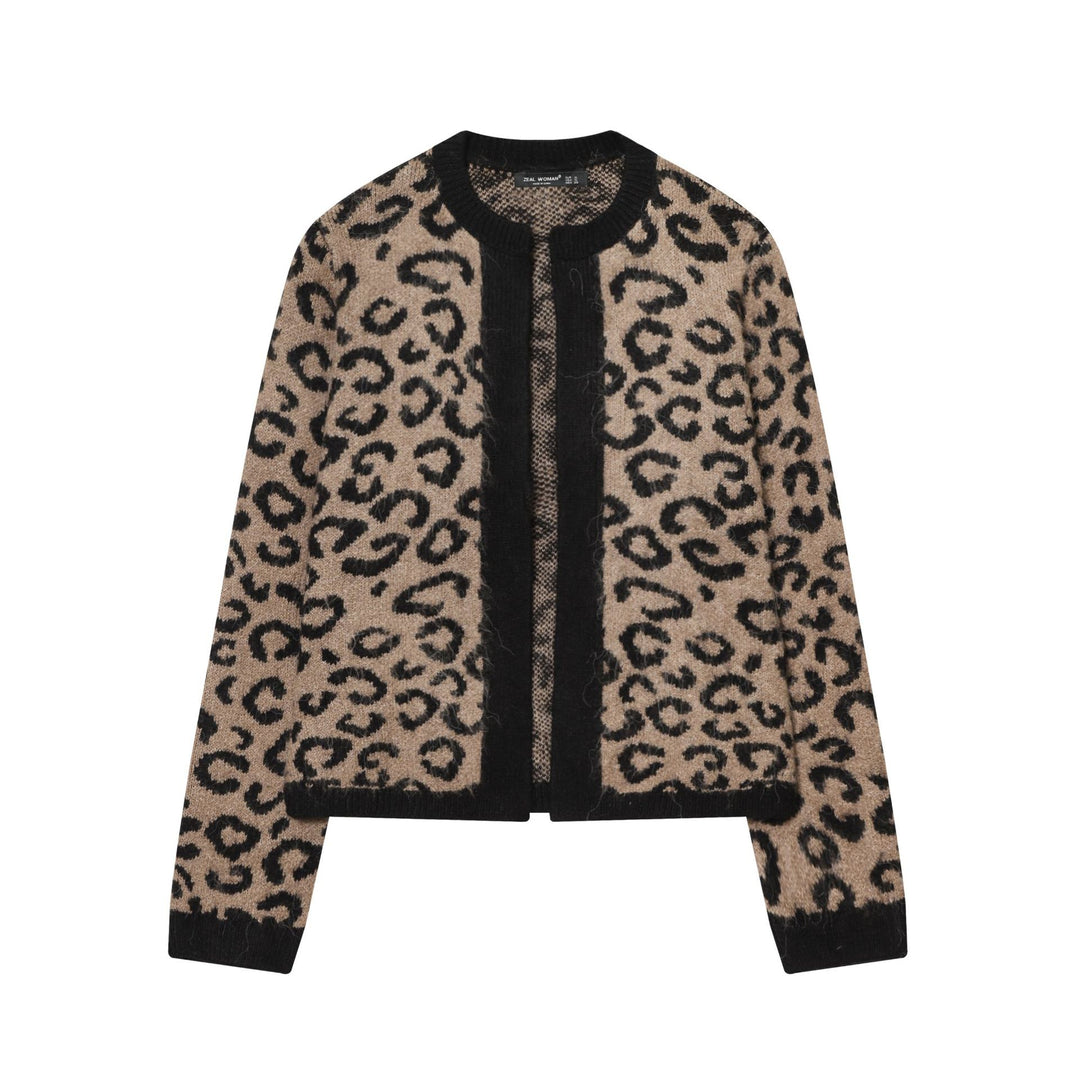 Damen nan kuschelige Leopard-Muster Strickjacke mit offener Front, Rippbündchen und weichem Mohair-Effekt Echo Archiv
