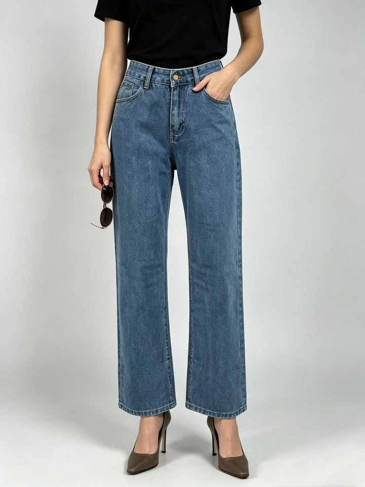 Damen nan hochgeschnittene Straight-Leg-Jeans mit geradem Bein und dezenter Vintage-Waschung Echo Archiv