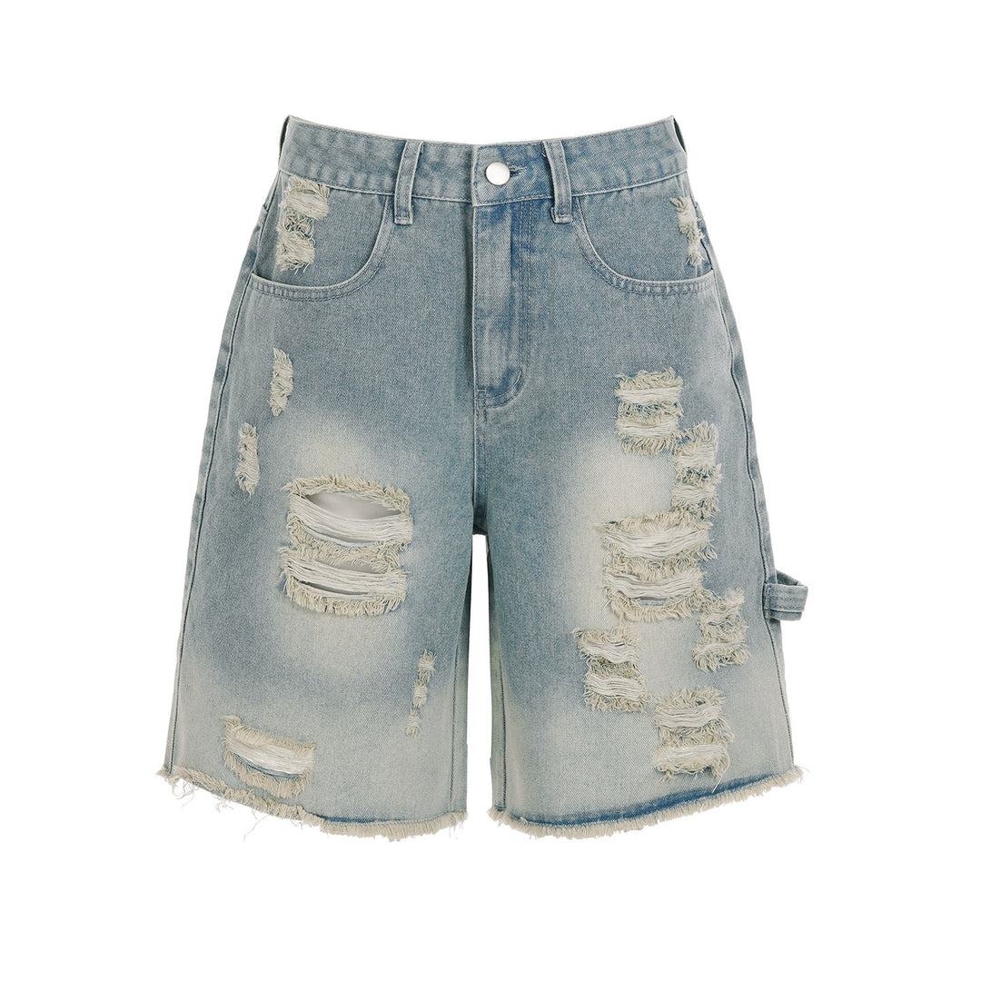Damen Destroyed Denim-Shorts mit hohem Bund und ausgefransten Säumen Echo Archiv