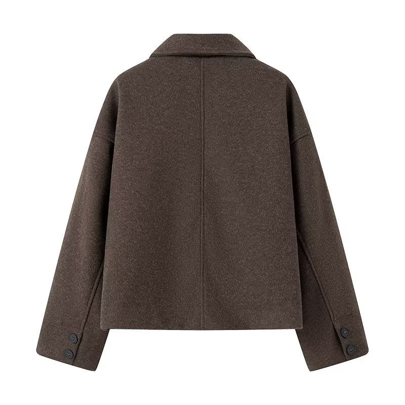 Damen Kurzjacke aus Wollmix im Boxy‑Caban‑Stil mit Hemdkragen und Eingrifftaschen Echo Archiv