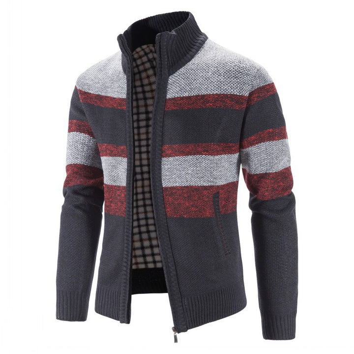 Herren modischer Strickpullover mit durchgehendem Reißverschluss und gestreiftem Design Echoarchiv