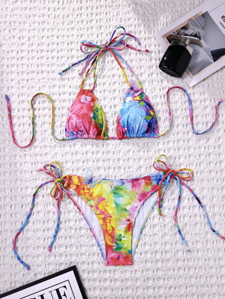 Damen Triangel-Bikini mit verstellbaren Bindebändern und floralem Design Echo Archiv