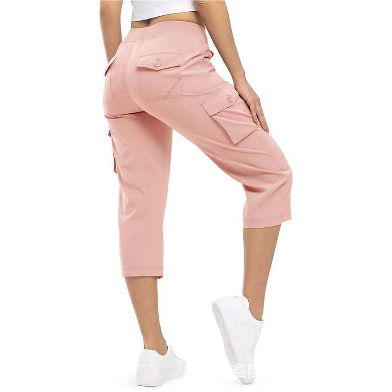 Damen Capri Cargo-Hosen in Bermuda-Länge mit hoher Taille und aufgesetzten Klappentaschen Echoarchiv