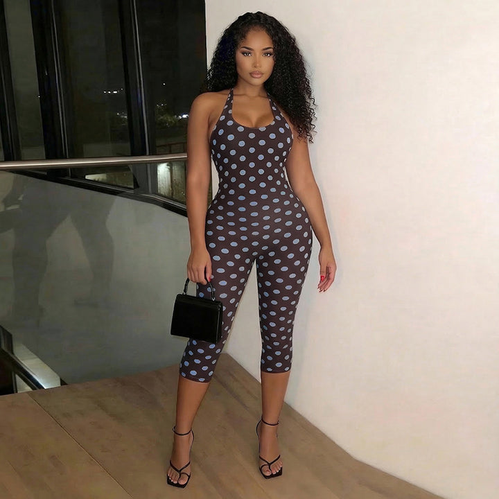 Damen Sportanzug mit Polka-Dots und tiefem V-Ausschnitt Echo Archiv