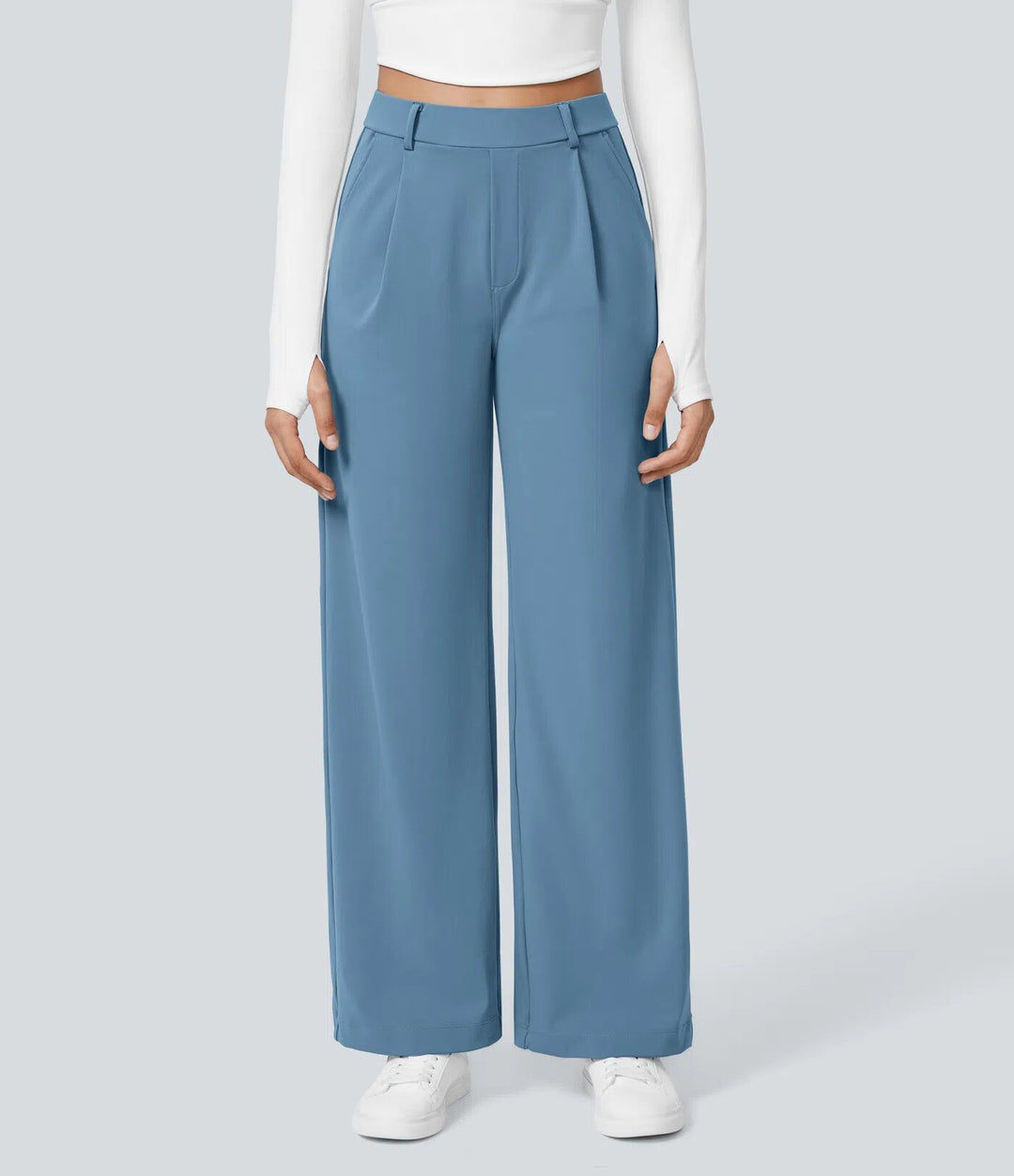 Damen nan hochgeschnittene Bundfaltenhose mit weitem Bein, Gürtelschlaufen und seitlichen Eingrifftaschen Echo Archiv