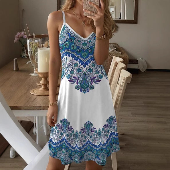 Damen Spaghetti-Träger Kleid mit stilvollem Paisleymuster und A-Linien Schnitt Echo Archiv