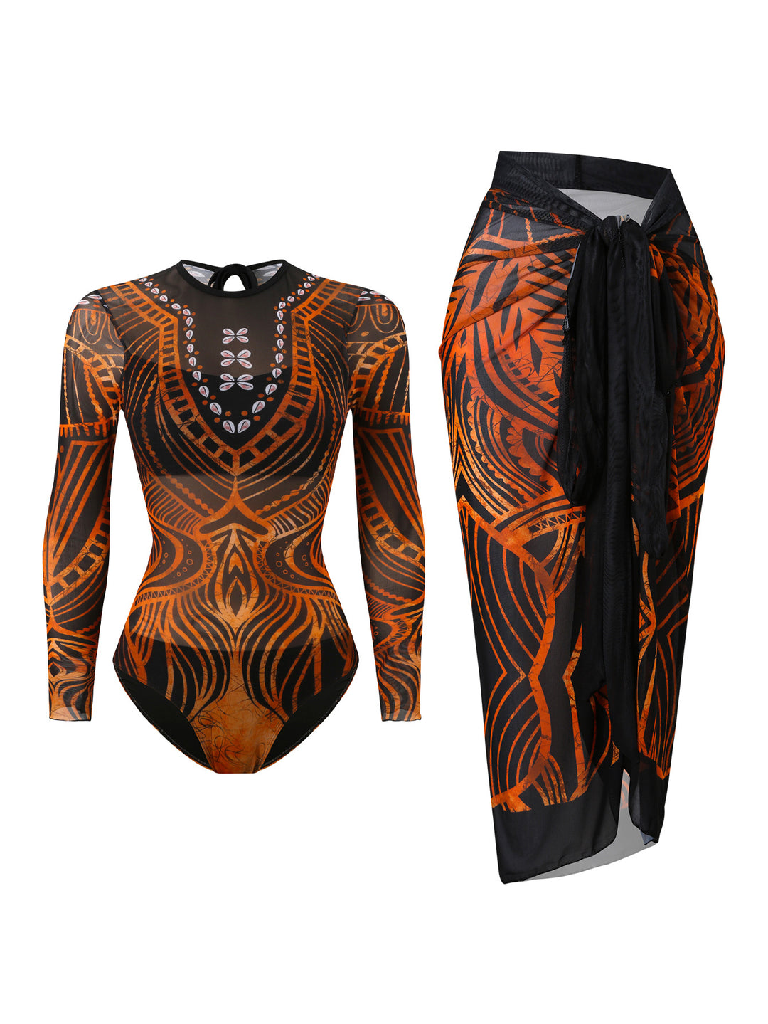 Damen Badeanzug mit elegantem transparentem Wickelrock Echo Archiv
