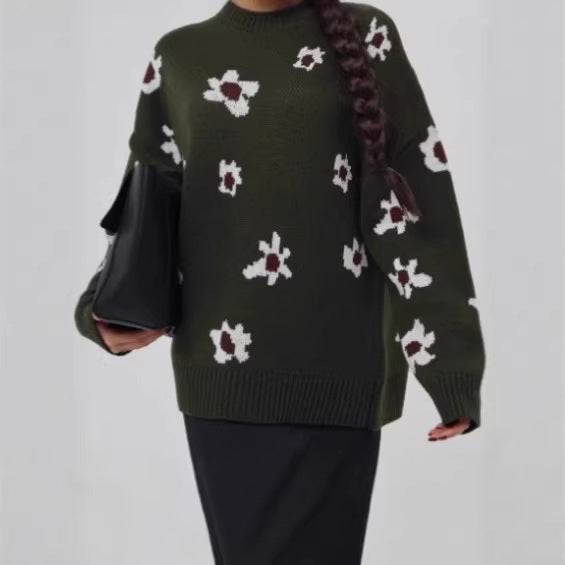 Damen Modischer Pullover mit floralen Mustern – Mavelle