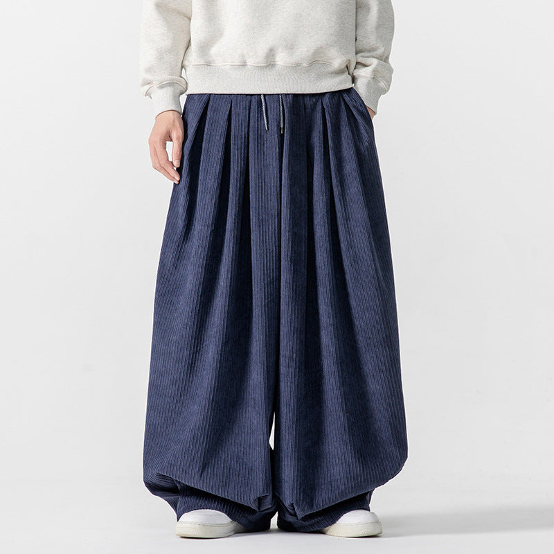 Herren Extraweite Plissée-Hose mit Rippstruktur und Tunnelzug Echo Archiv