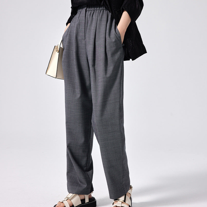 Damen Weite High-Waist Stoffhose mit Gummibund und geradem Bein Echoarchiv